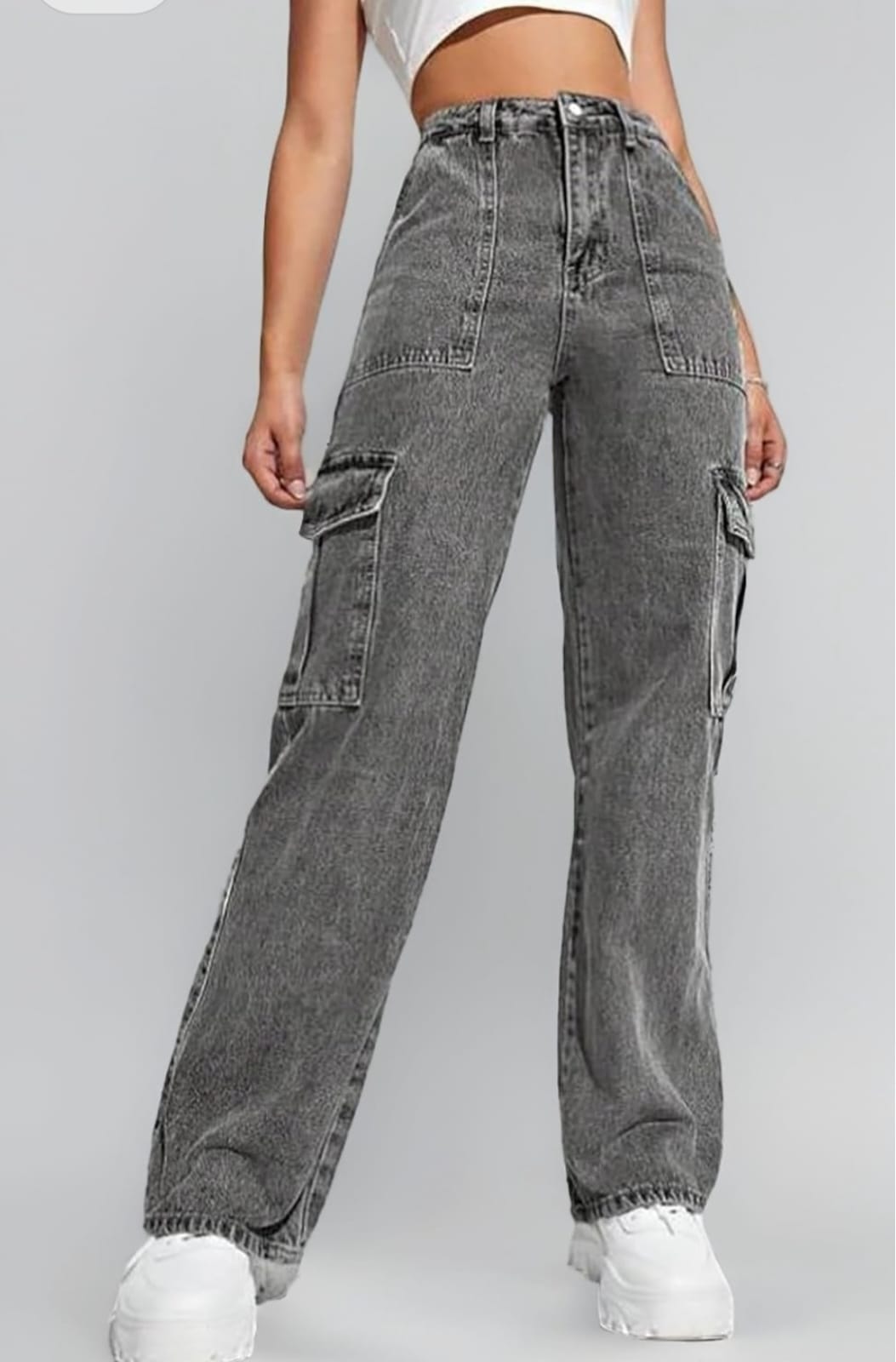 Grey Denim Cargo Jeans