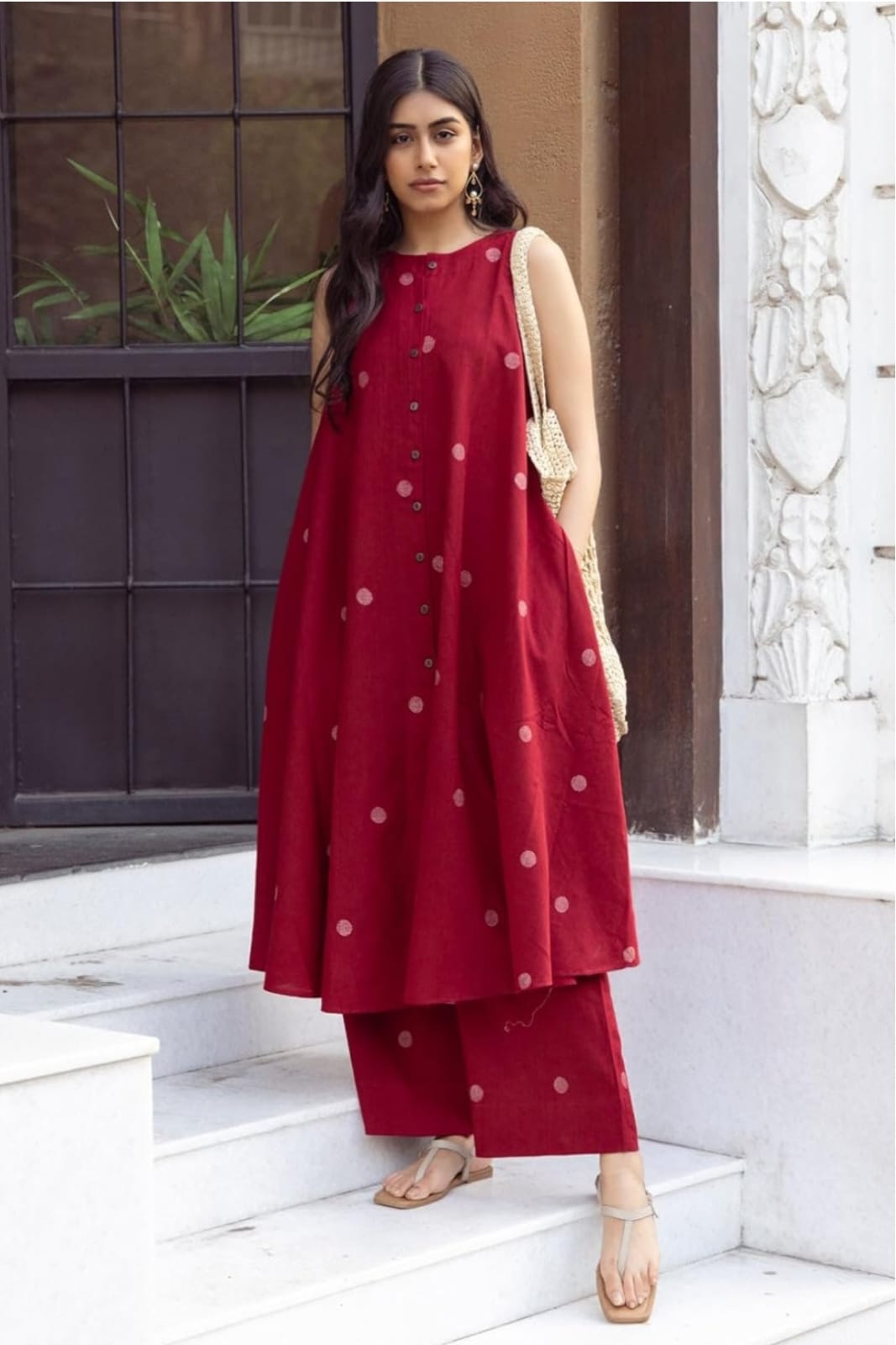 Casual Rayon Kurta with Side Pockets for Women Solid Red Kurti for Girls