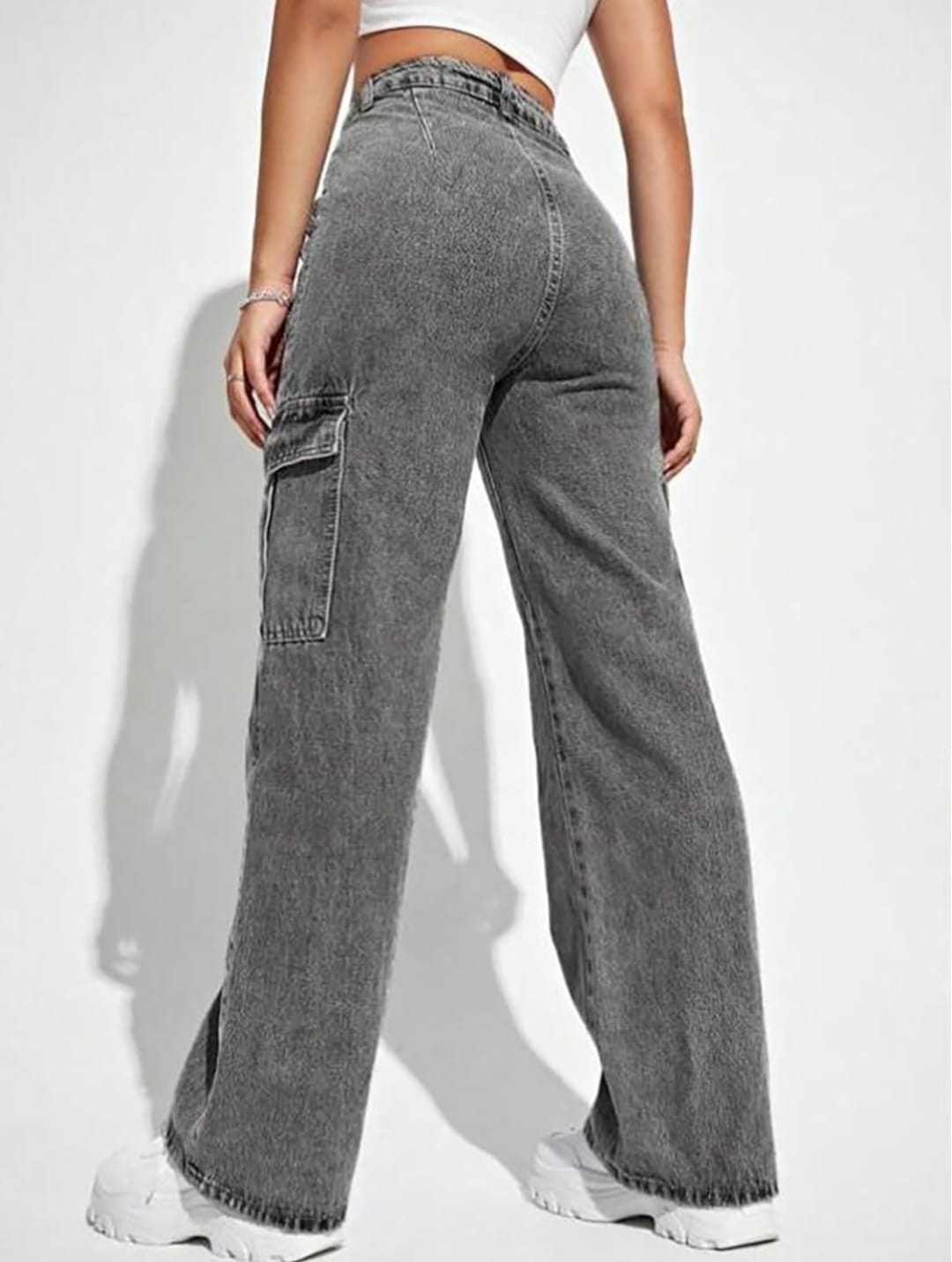 Grey Denim Cargo Jeans