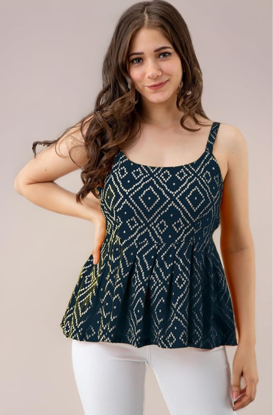 Women's Casual Printed Sleeveless Peplum Top