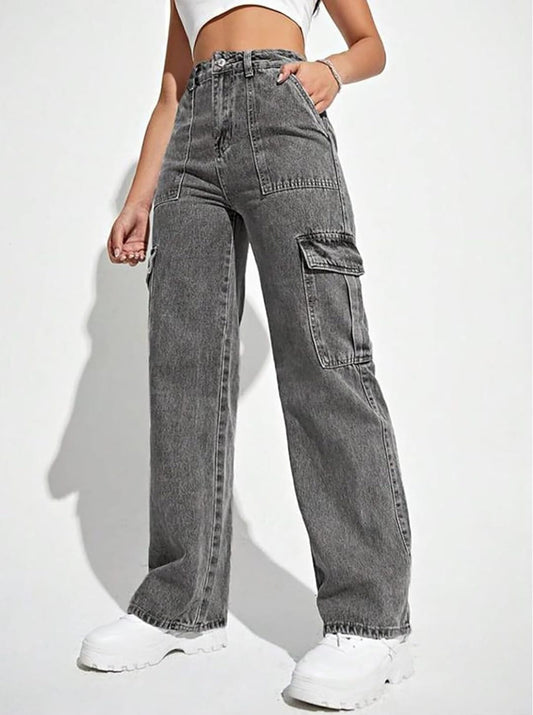 Grey Denim Cargo Jeans