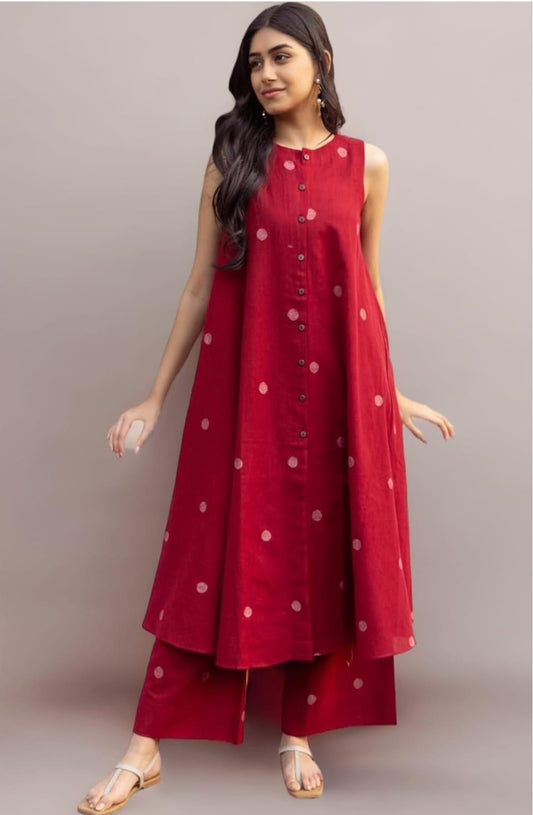 Casual Rayon Kurta with Side Pockets for Women Solid Red Kurti for Girls