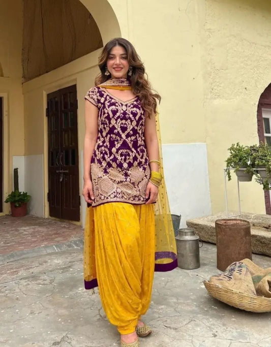 New Ready Made Cotton Purple Salwar Suit Set